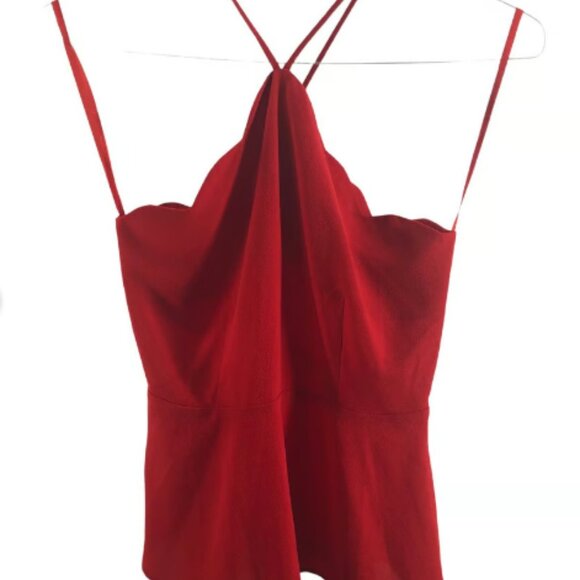 Monteau Red Scalloped Sleeveless Halter Blouse Women's Size Small - Picture 3 of 3